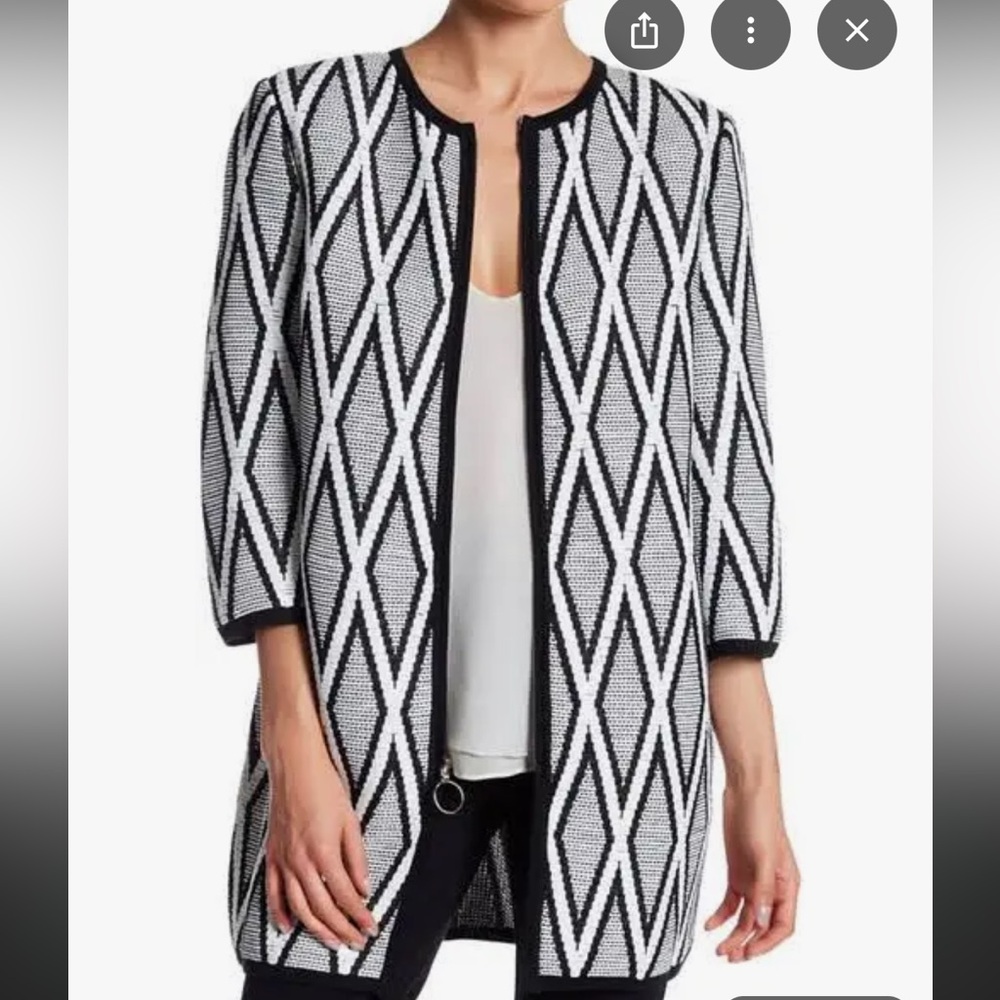 St. John Black and White Geometric Knit Jacket
